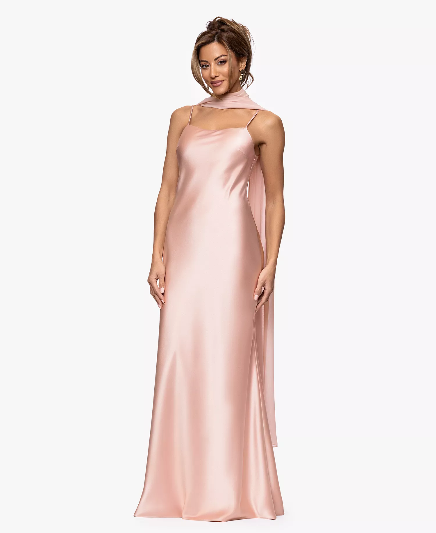 Layered Overlay Satin Long Evening Gown
