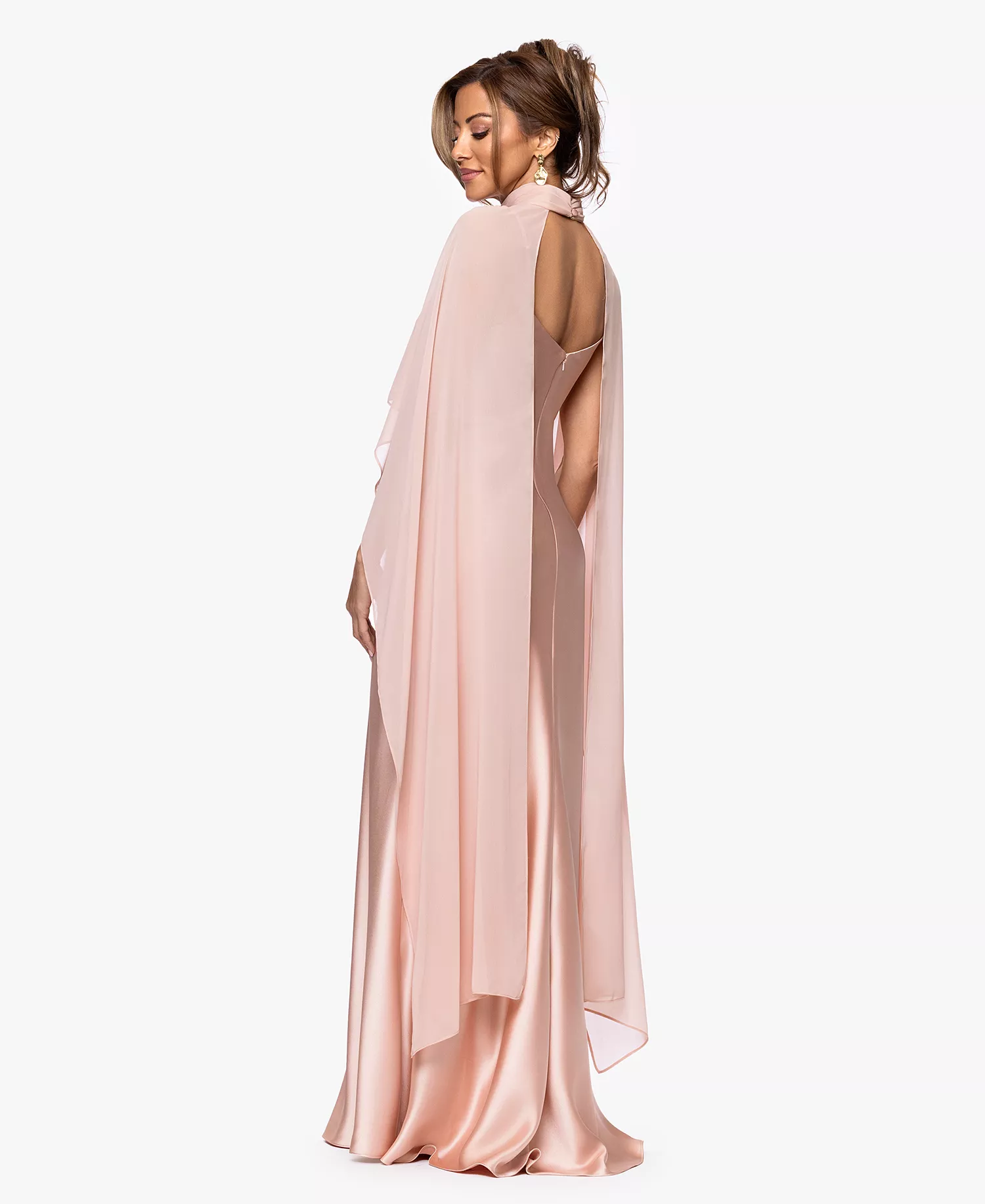 Layered Overlay Satin Long Evening Gown