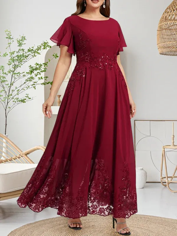 A-line Scoop Ankle-Length Lace Chiffon Mother of the Bride Dress With Sequins