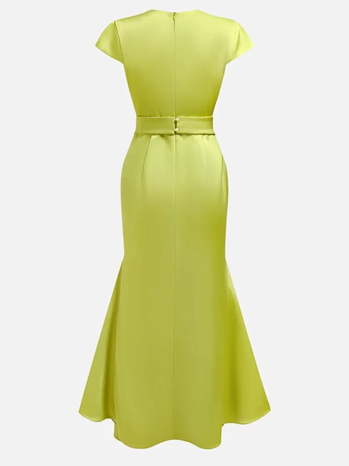 Green Floral Embroidered Cap Sleeve Slit Sheath Maxi Dress