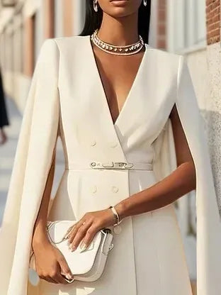 White Buckle Blazer V Neck Sleeveless A-Line Mini Homecoming Dress