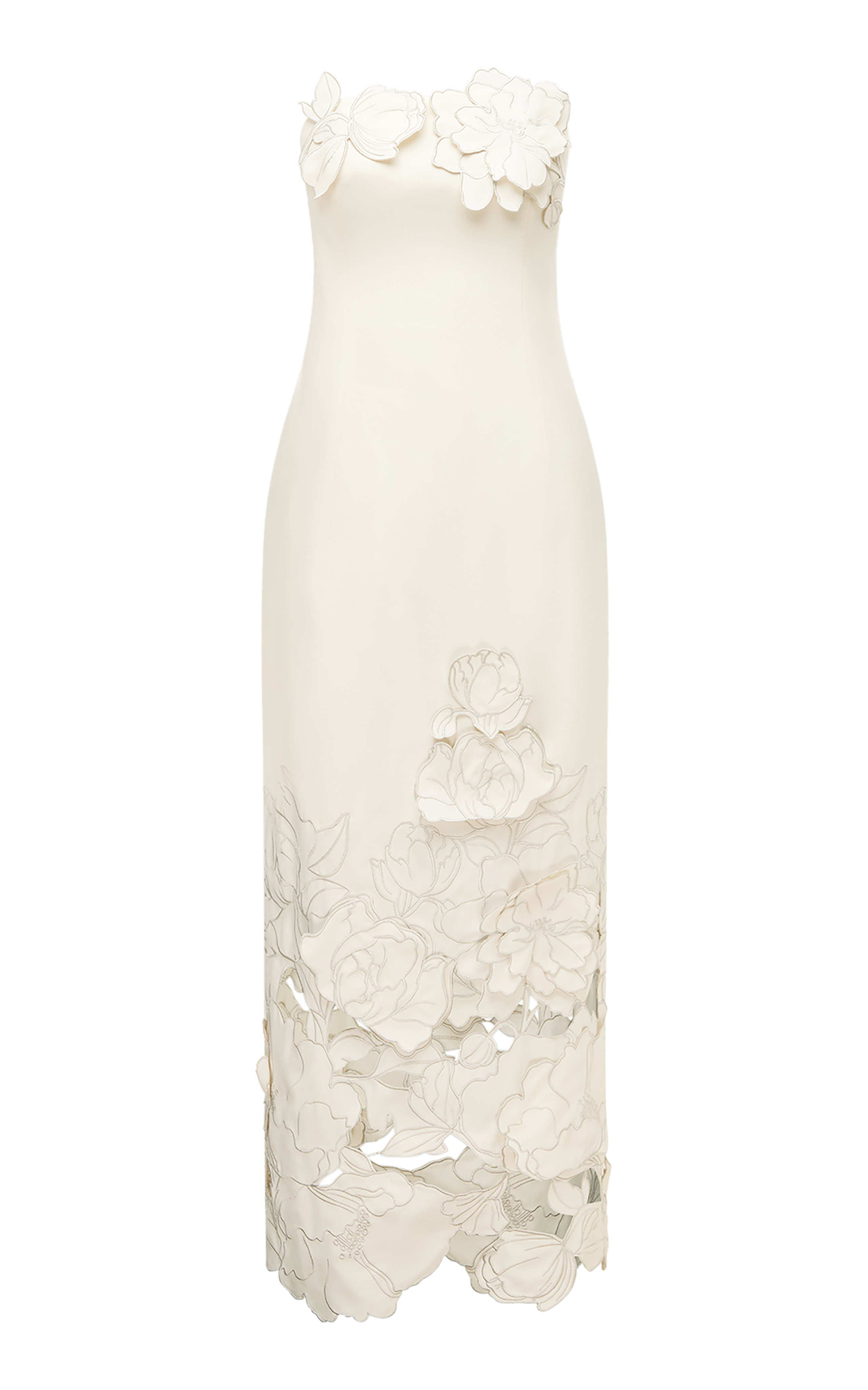Floral-Appliquéd Crepe Maxi Dress