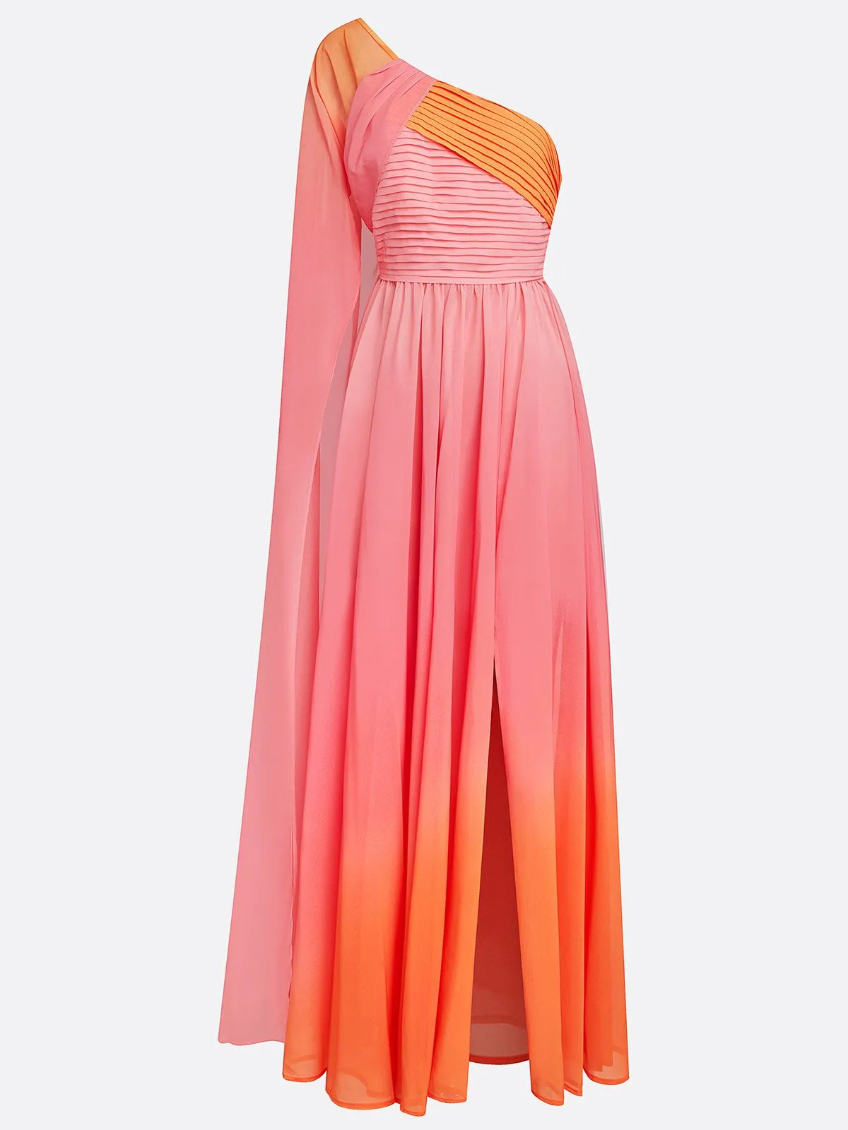 Pink Side-Slit One Shoulder Sleeveless A-Line Gown Chiffon Dress