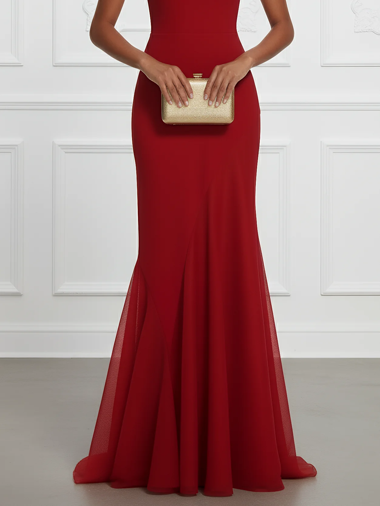 Red Split Joint Classic Strapless Sleeveless Mermaid Gown Dress