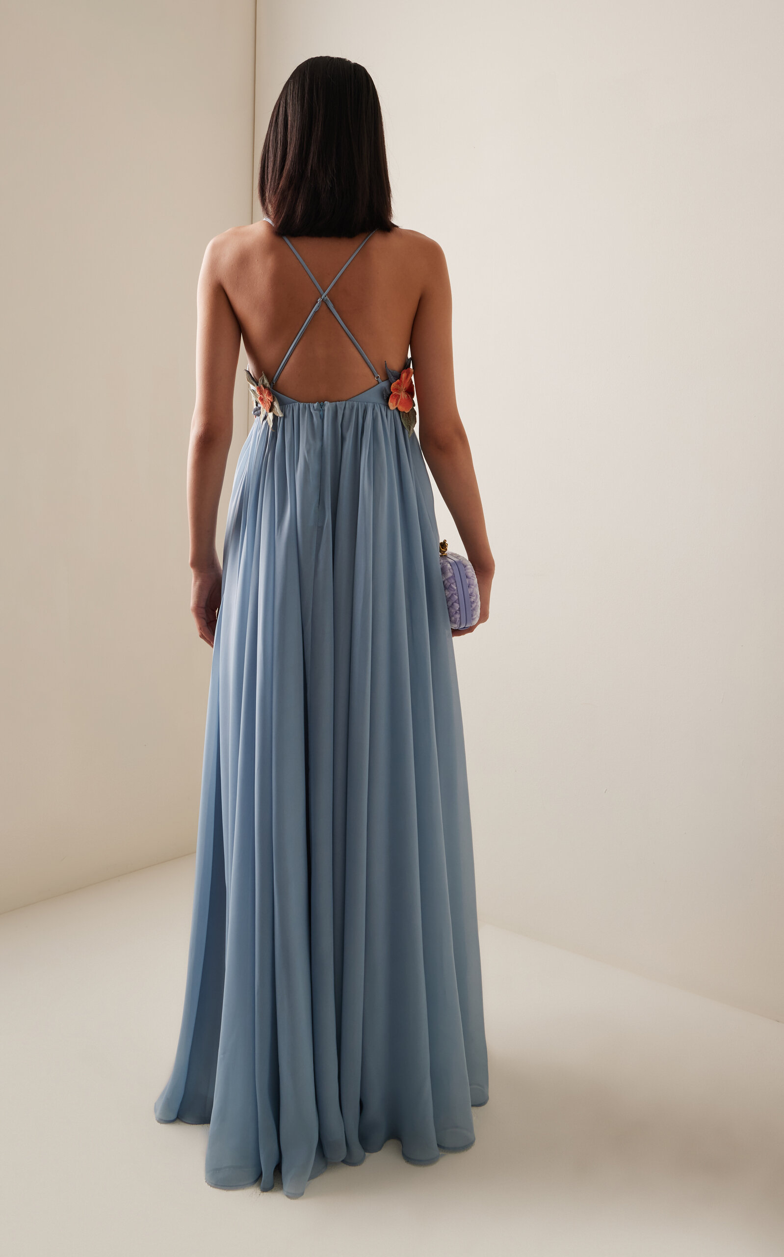 Floral-Appliquéd Georgette Maxi Dress