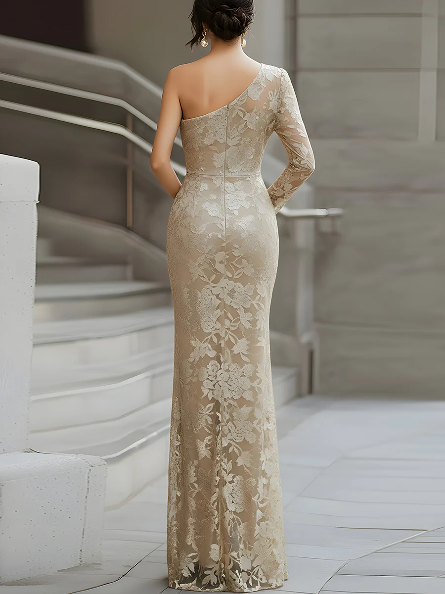 One-Shoulder Lace Evening Gown