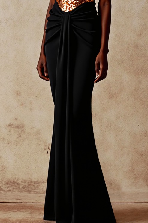 Evening Formal Dress Golden Off the Shoulder Sequin Maxi Dress