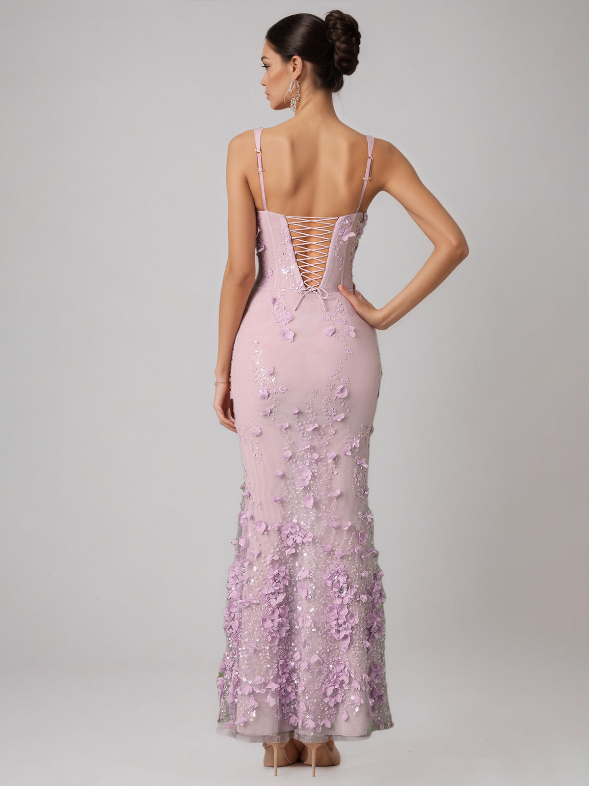 Lilac Square Neck Embellished Fishtail Corset Dress