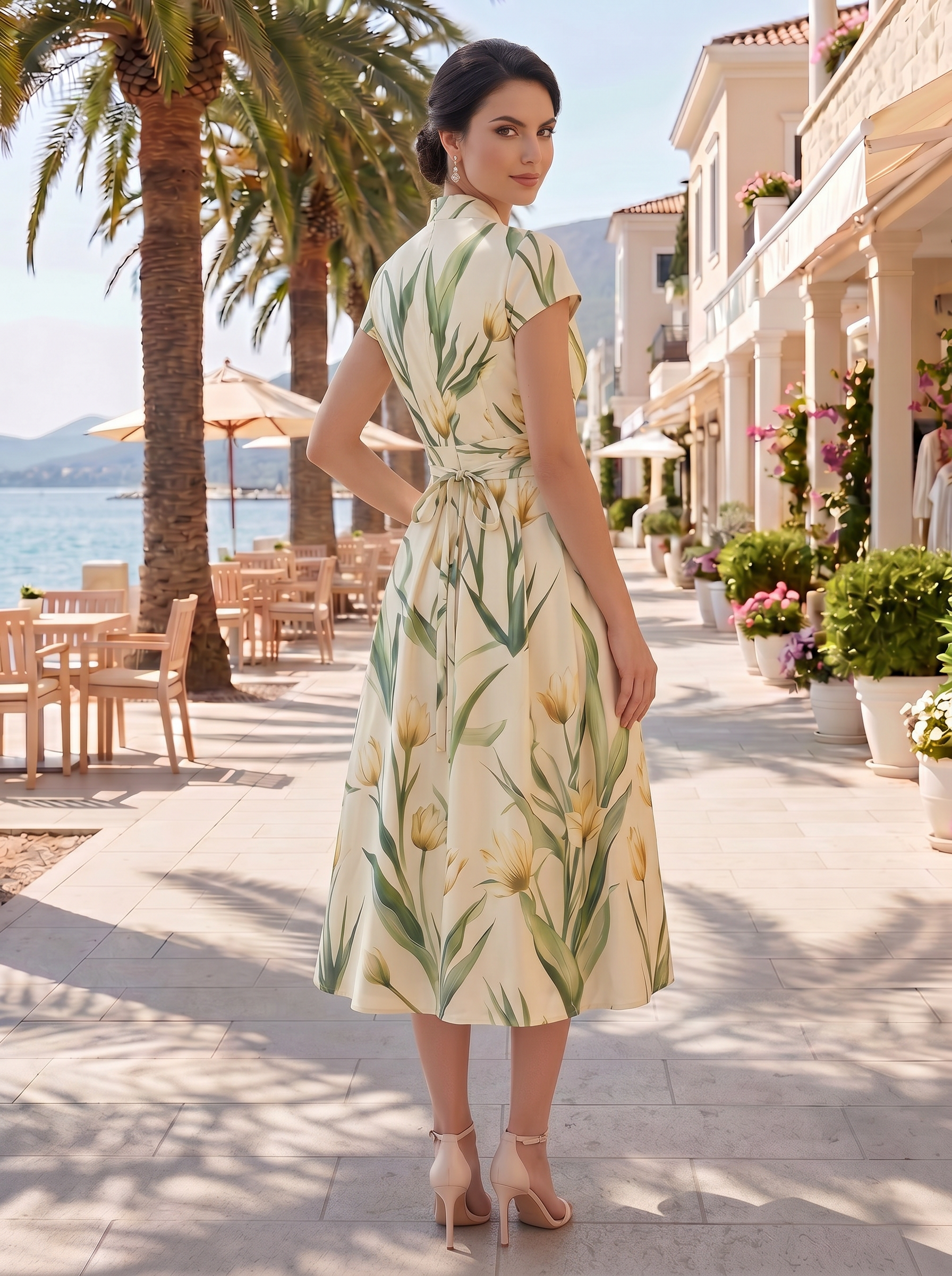 Tulip Bloom Deep V Waist Detail Maxi Dress