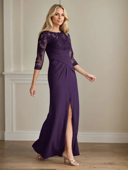 Plum Sheath Lace Stretch Crepe Mother of the Bride Dress