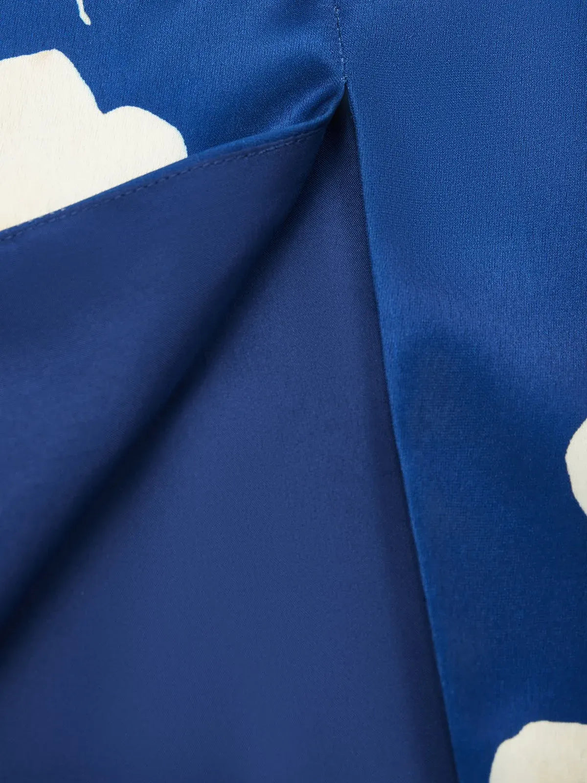 Blue Floral V Neck Balloon Sleeve Midi Sheath Satin Dress