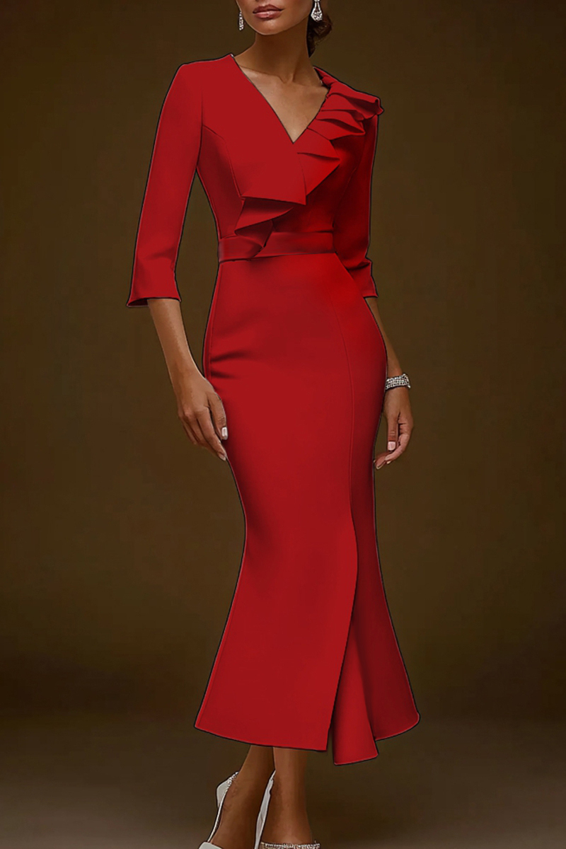 Work Semi Formal Blazer Dress Ruffle Half Sleeve Mermaid Midi Dress