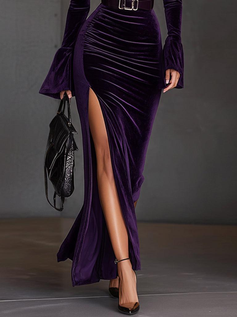 Purple Plain Boat Neck Maxi Dress