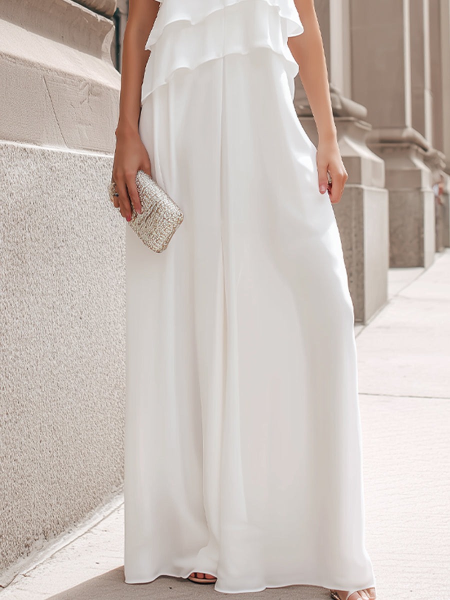 White Sleeveless Layered High-Neck Maxi Dress