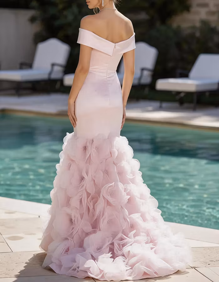 Off-the-Shoulder Satin Mermaid Maxi Dress