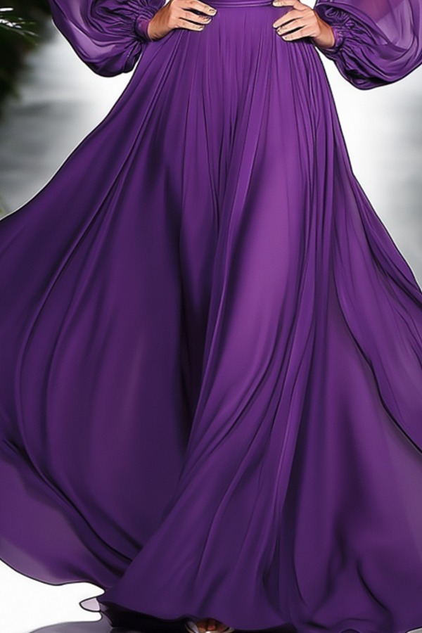 Formal ​Evening Dress Purple Square Neck Maxi Long Sleeve Dress