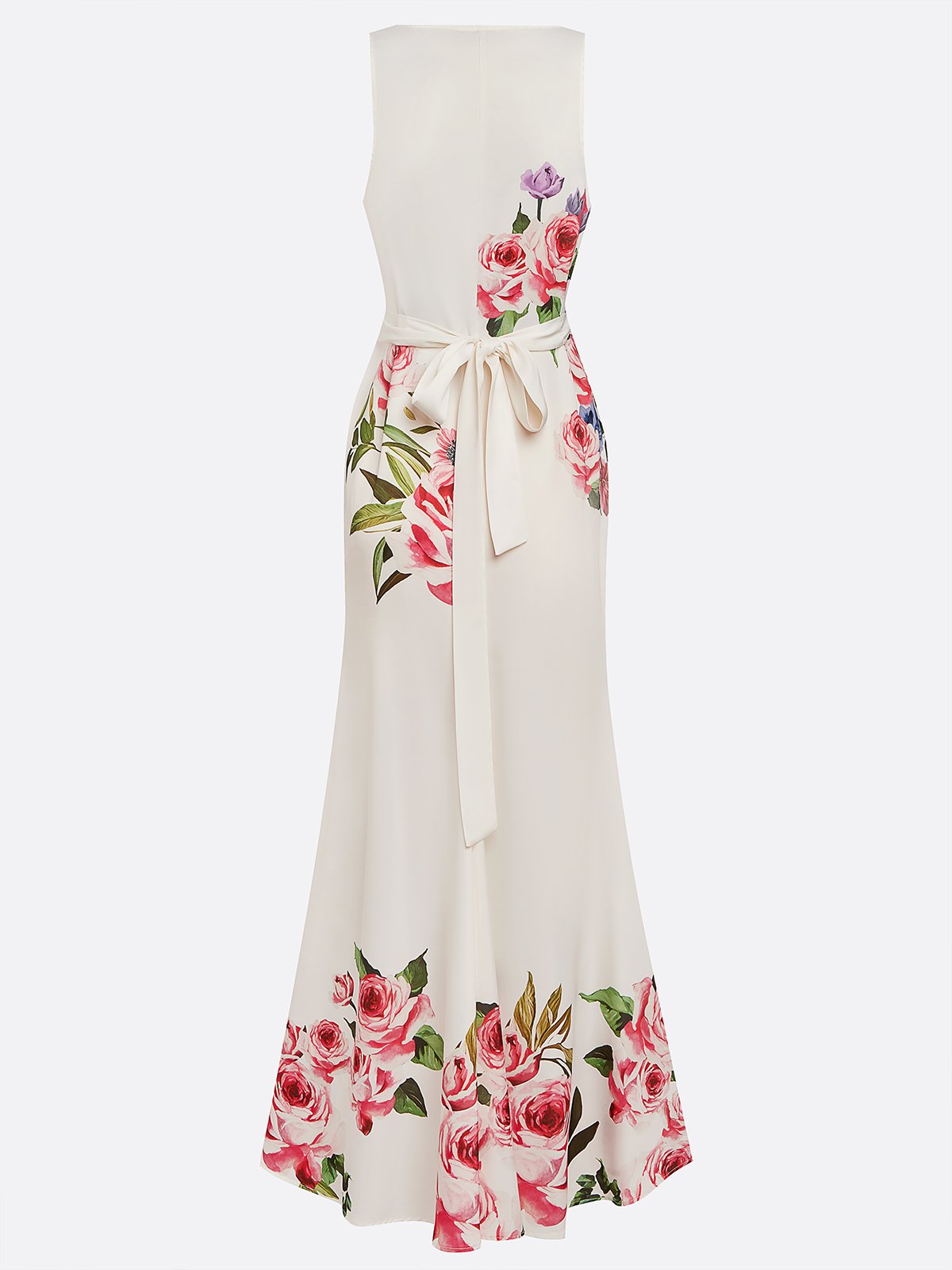 Pink Cross Floral V Neck Sleeveless Mermaid Gown Dress