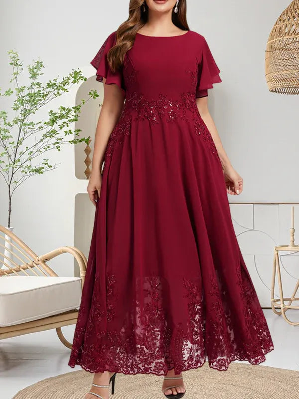 A-line Scoop Ankle-Length Lace Chiffon Mother of the Bride Dress With Sequins