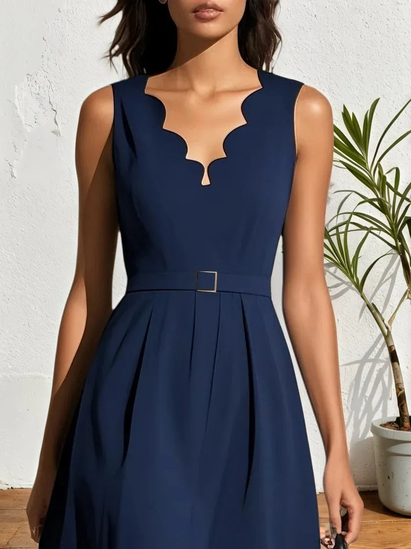 Black Devore Classic V Neck Sleeveless A-Line Midi Dress