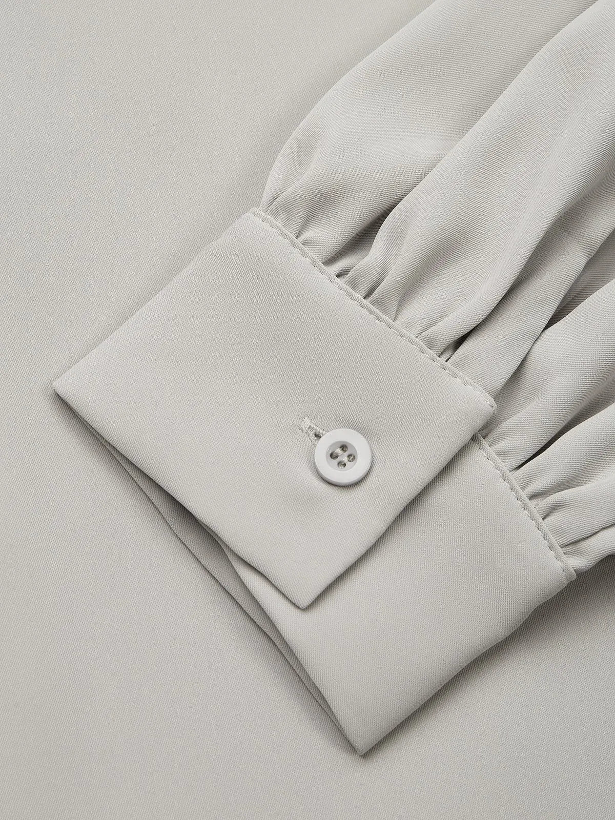 Light Gray Ruched Classic Shirt Collar Long Sleeve Sheath Midi Dress