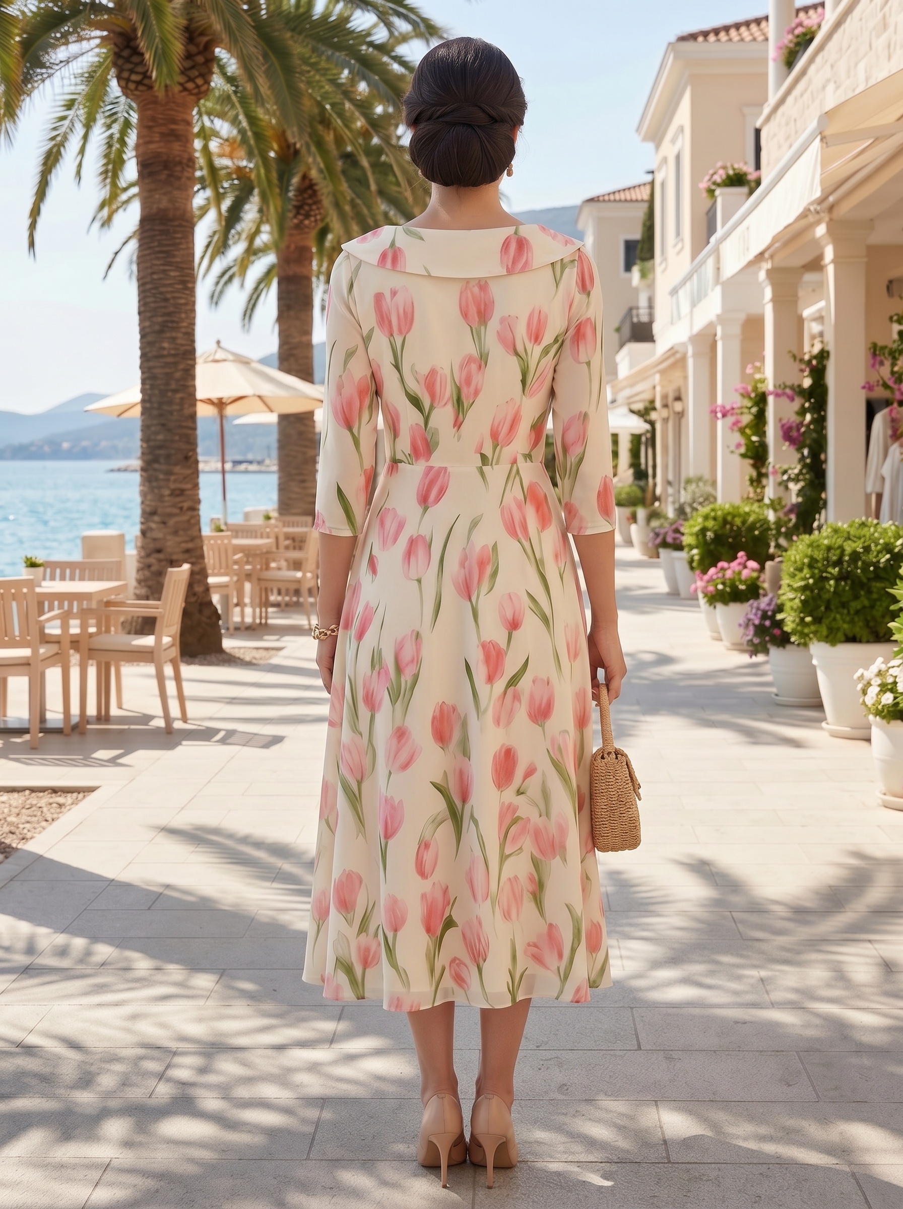 Floral Linen Maxi Dress with Portrait Collar