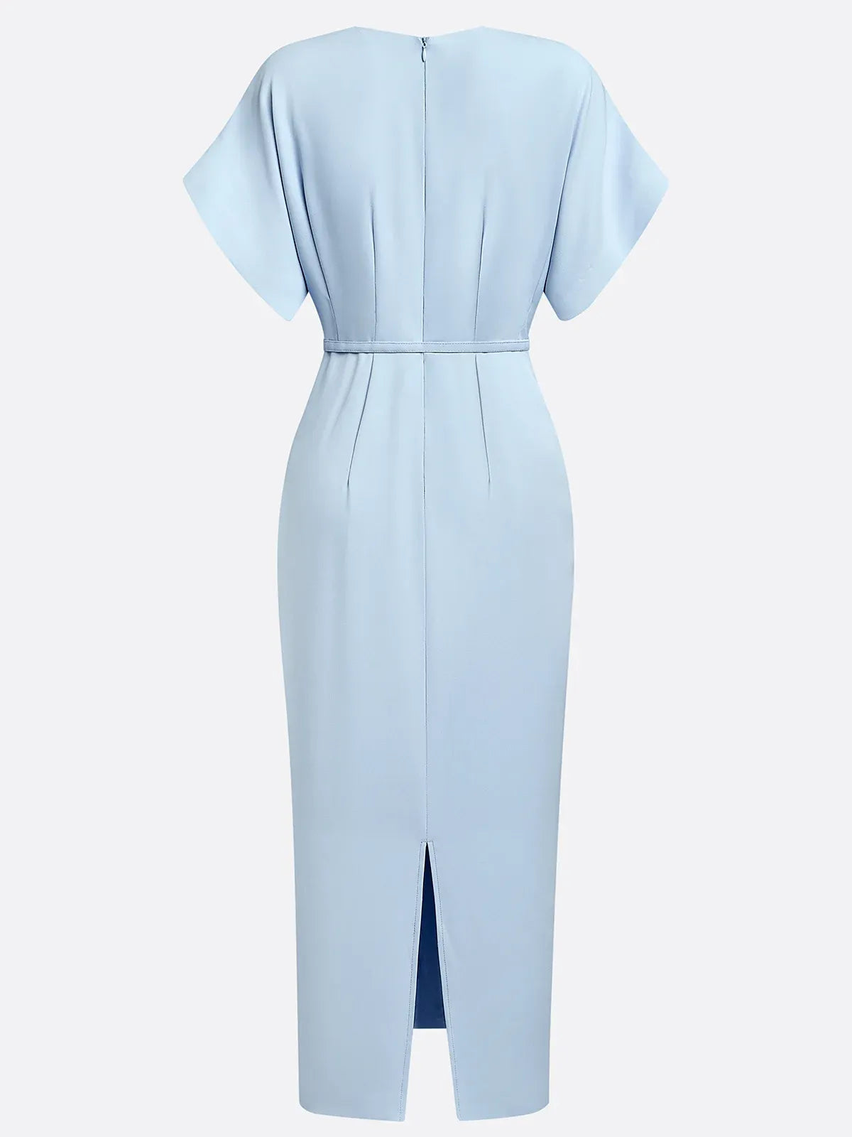 Light Blue Classic V Neck Short Sleeve Dolman Sleeve Sheath Midi Dress