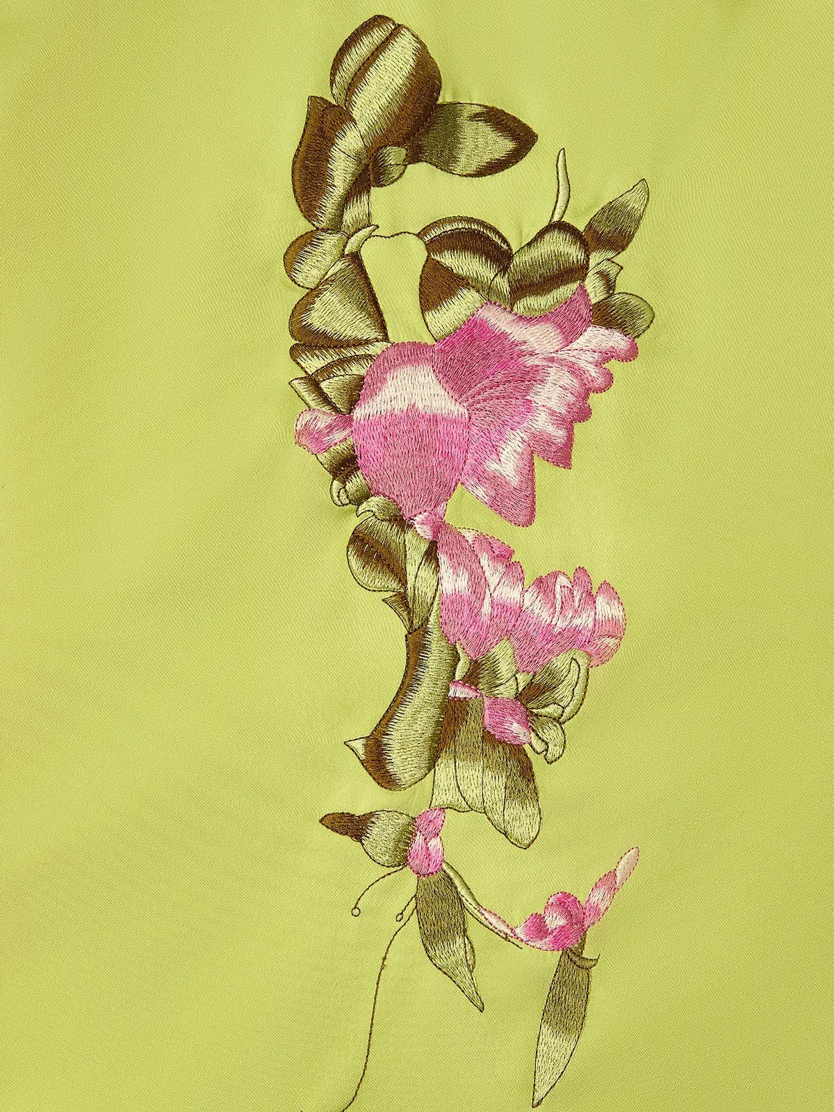 Green Floral Embroidered Cap Sleeve Slit Sheath Maxi Dress