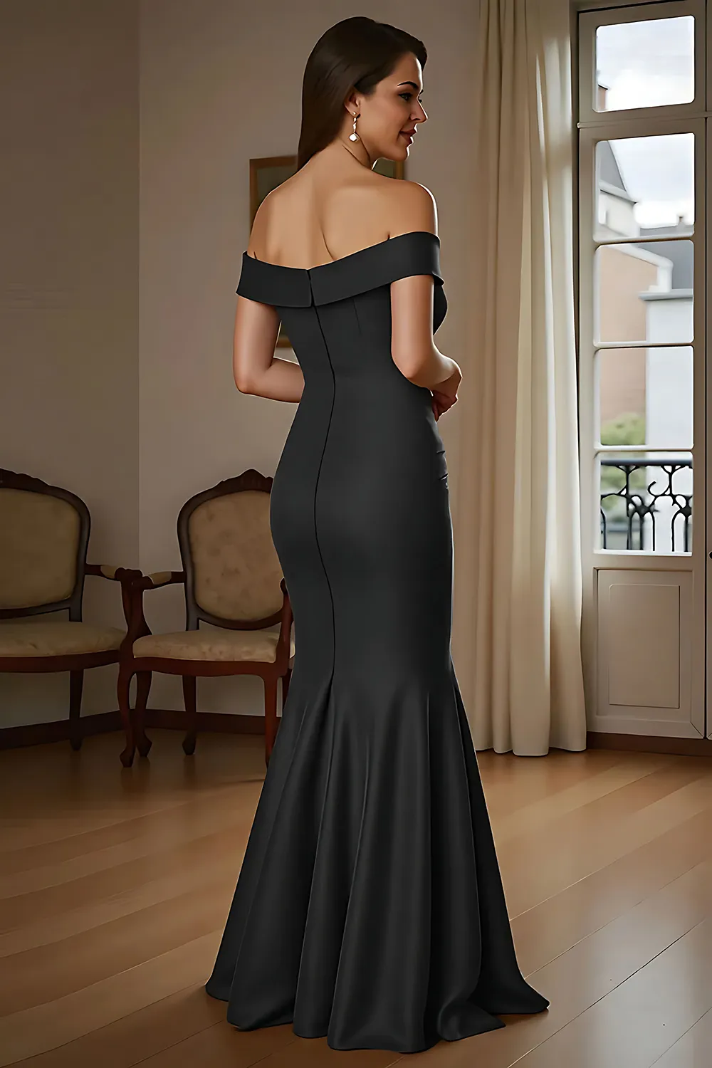 Elegant Off-The-Shoulder Mermaid Evening Gown With Side Drape Detail