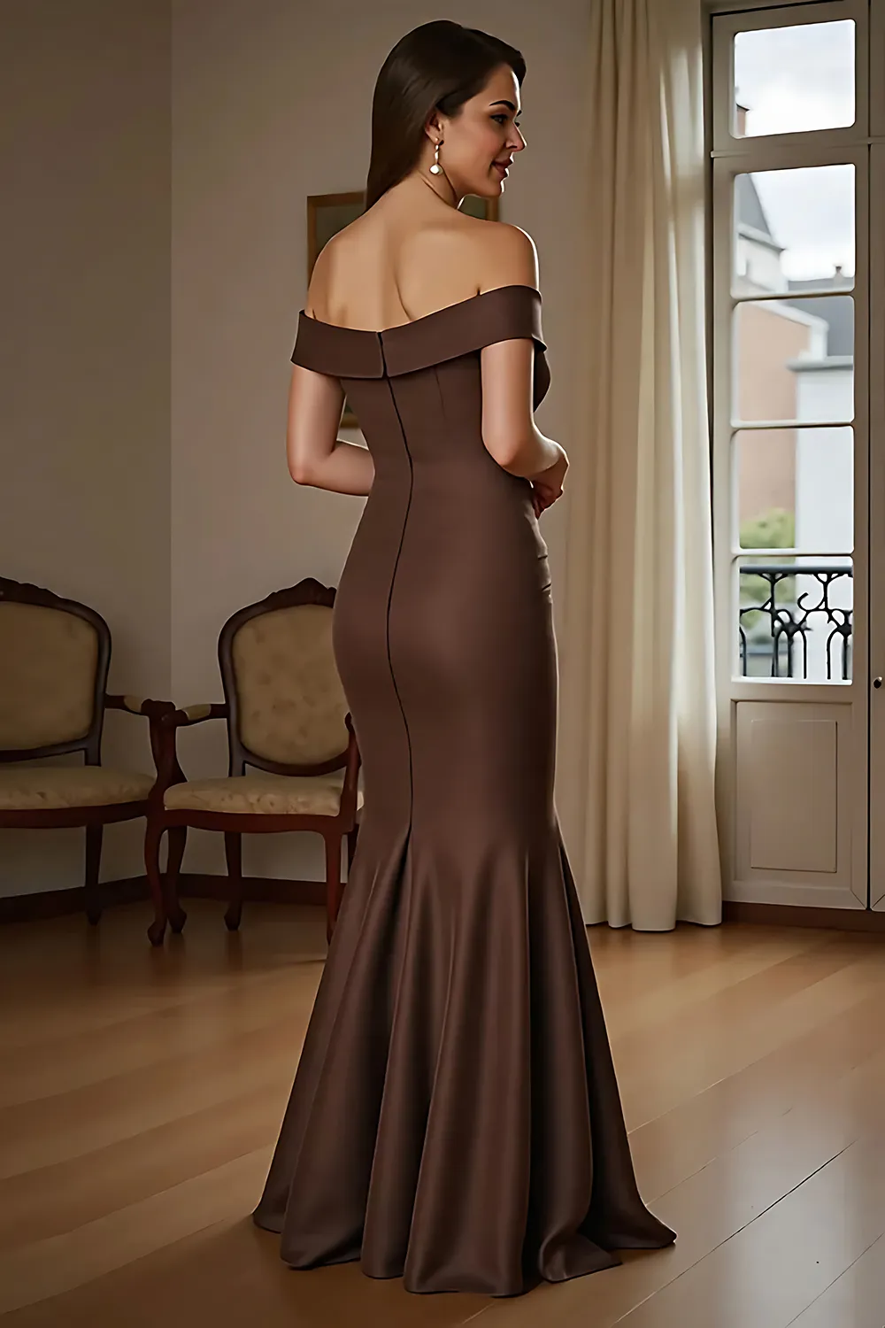 Elegant Off-The-Shoulder Mermaid Evening Gown With Side Drape Detail