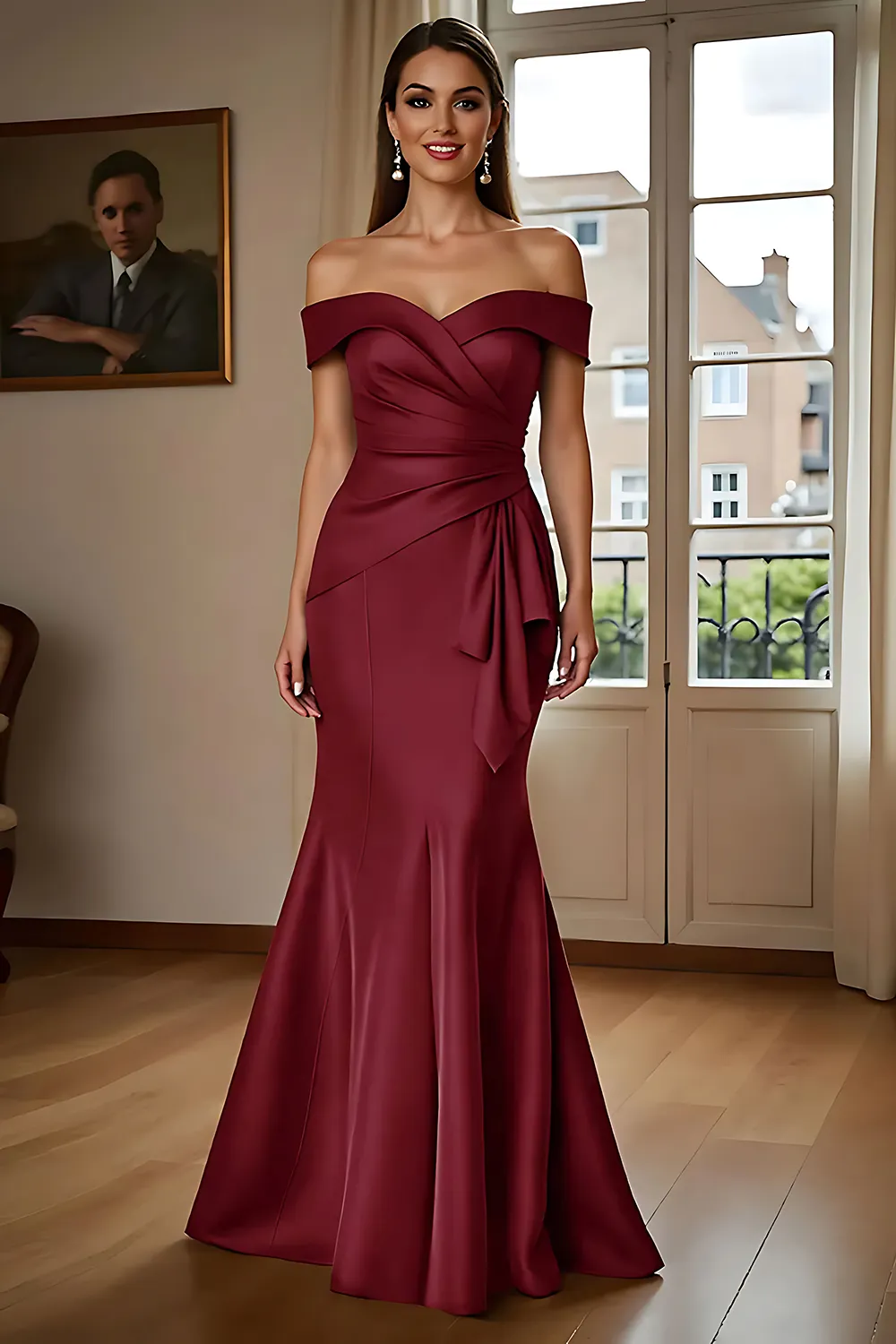 Elegant Off-The-Shoulder Mermaid Evening Gown With Side Drape Detail