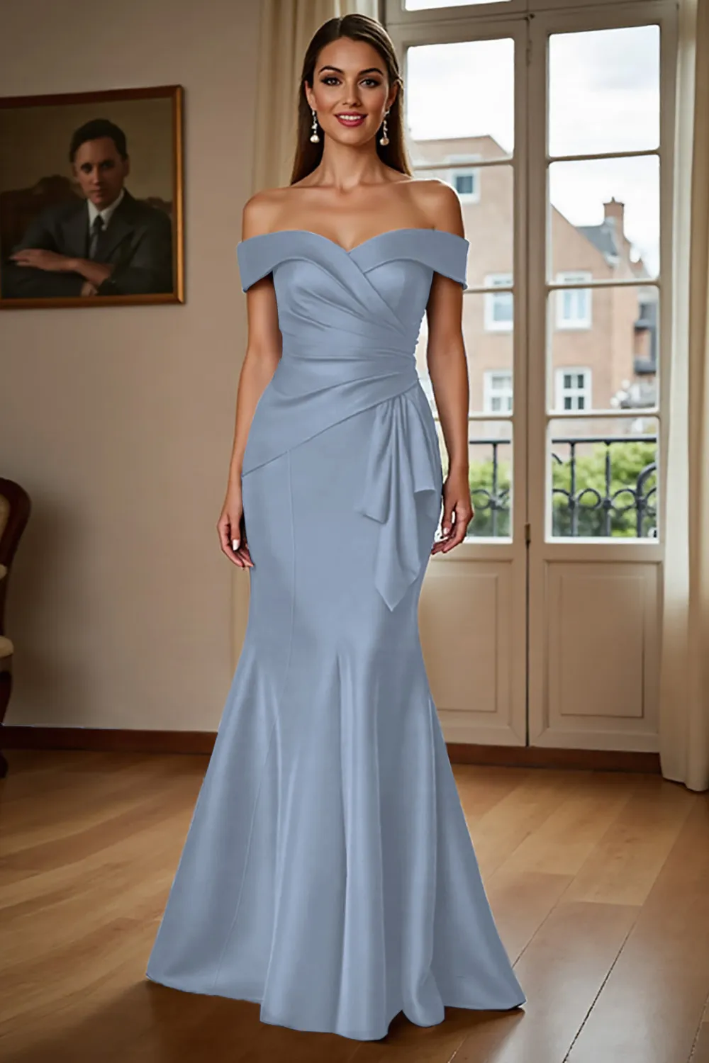 Elegant Off-The-Shoulder Mermaid Evening Gown With Side Drape Detail