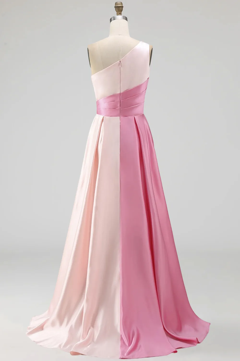 One-Shoulder Two-Tone Pleated A-Line Evening Gown with Pockets