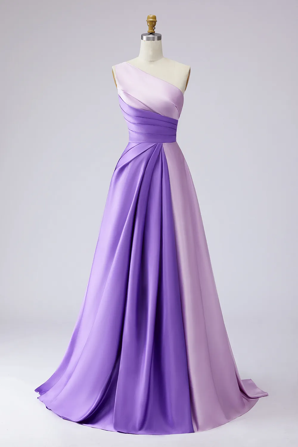 One-Shoulder Two-Tone Pleated A-Line Evening Gown with Pockets