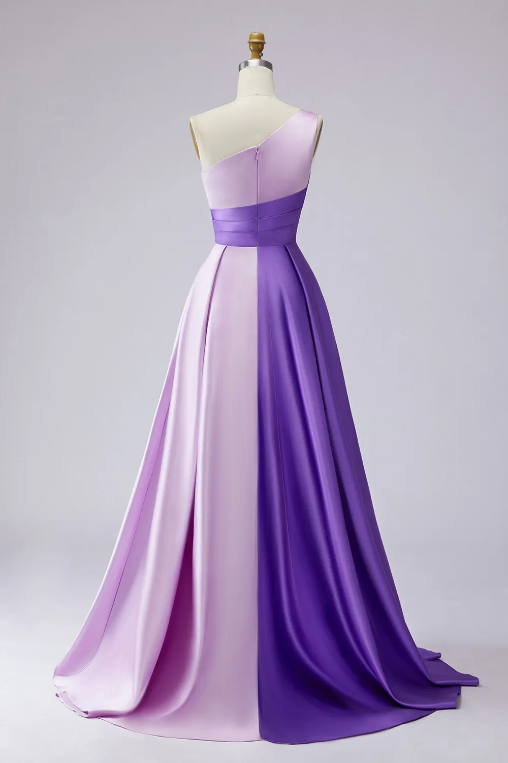 One-Shoulder Two-Tone Pleated A-Line Evening Gown with Pockets