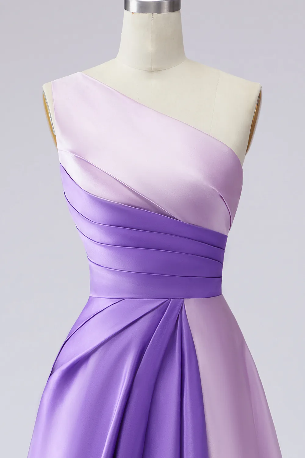 One-Shoulder Two-Tone Pleated A-Line Evening Gown with Pockets
