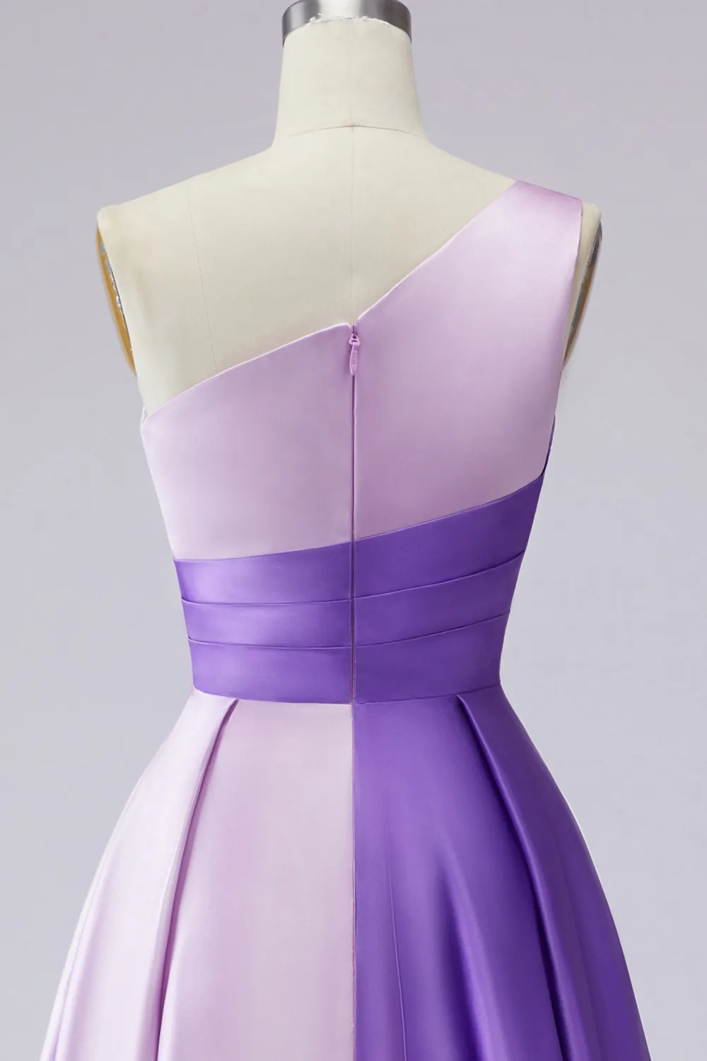 One-Shoulder Two-Tone Pleated A-Line Evening Gown with Pockets