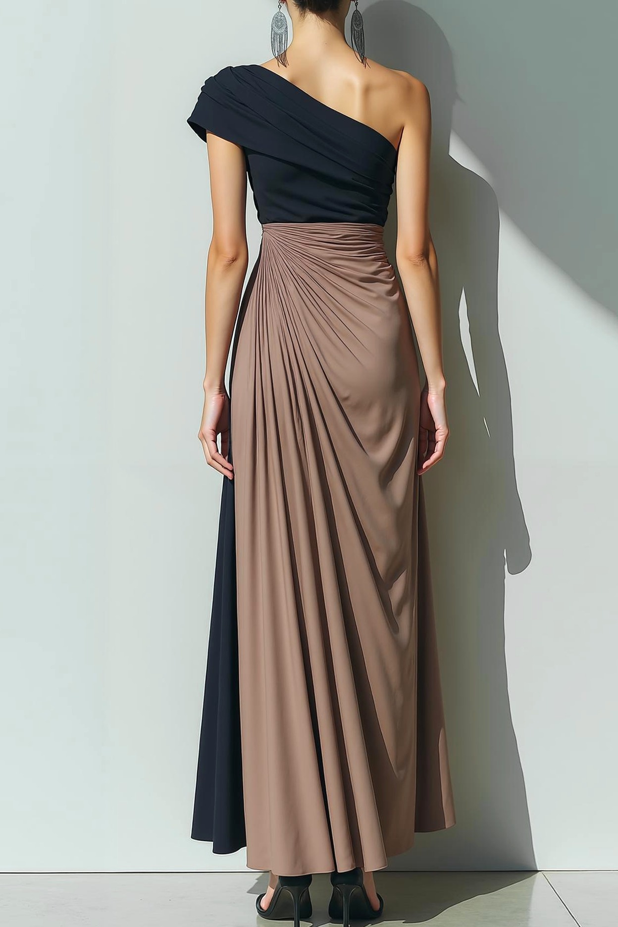 Brown Formal Dress Sheath One Shoulder Splicing Maxi Dress