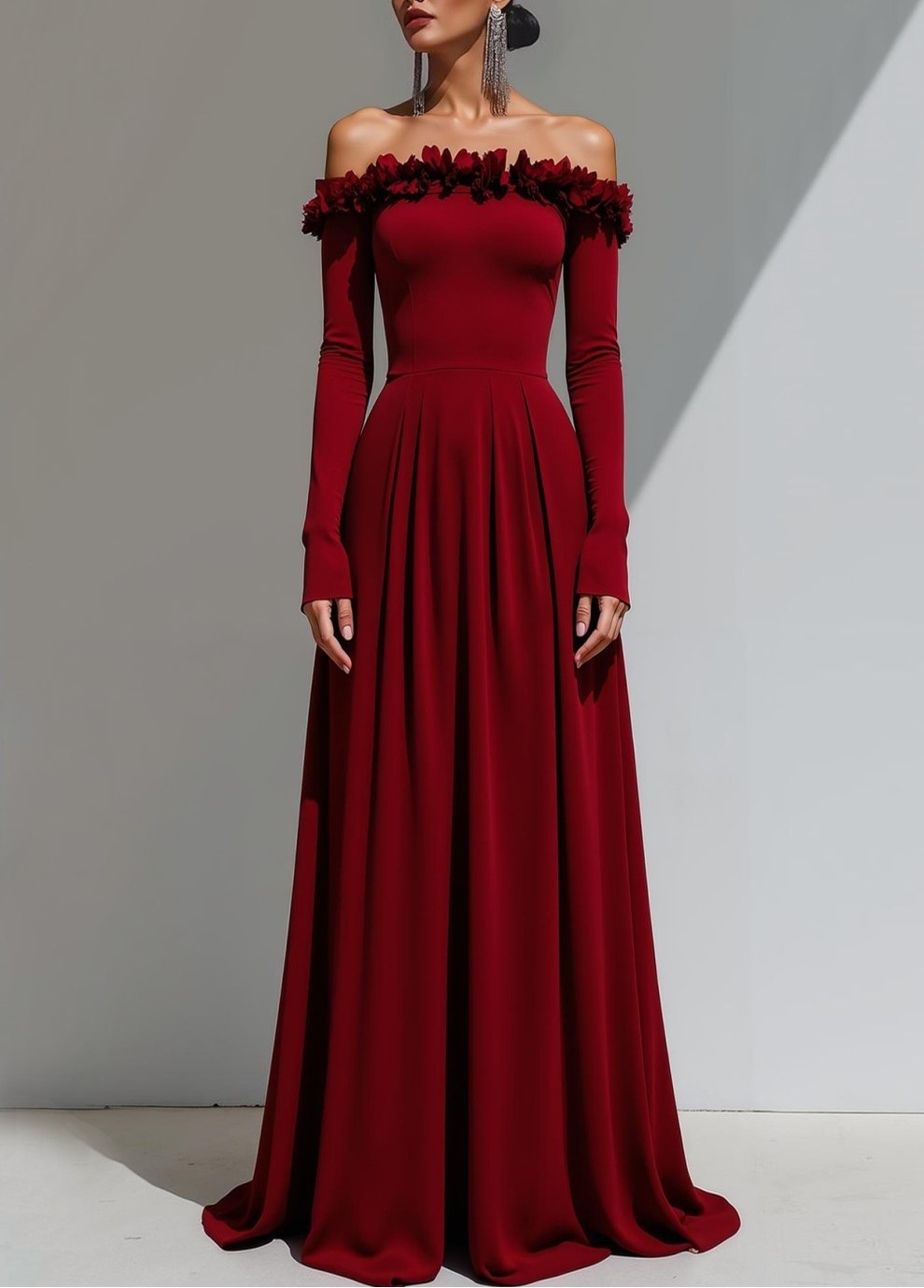 Purple Sheath Off the Shoulder Maxi Formal Dress with Sleeves