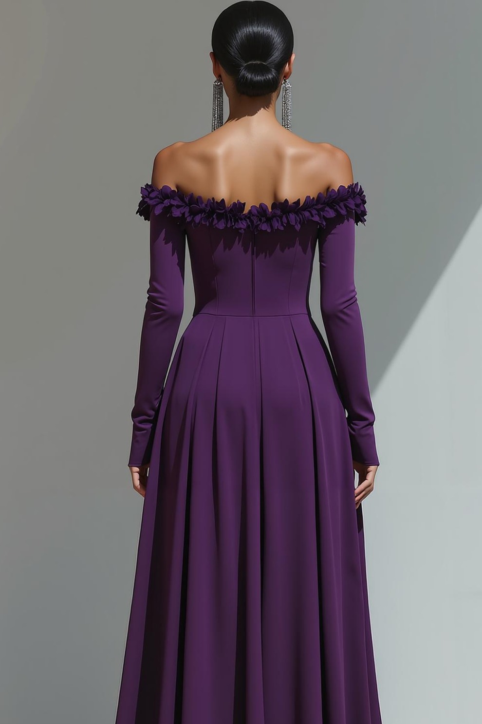 Purple Sheath Off the Shoulder Maxi Formal Dress with Sleeves