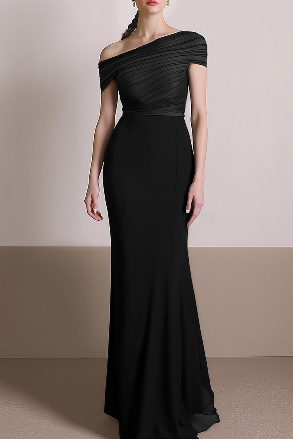 Formal Dress Sheath Brown One Shoulder Maxi Dress