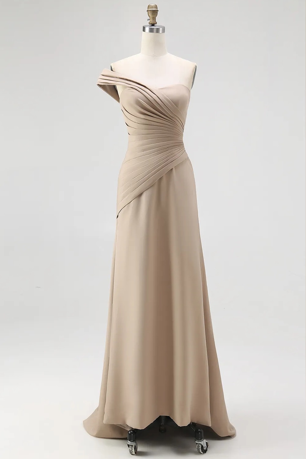 Formal Dress Light Khaki Sheath One Shoulder Maxi Dress