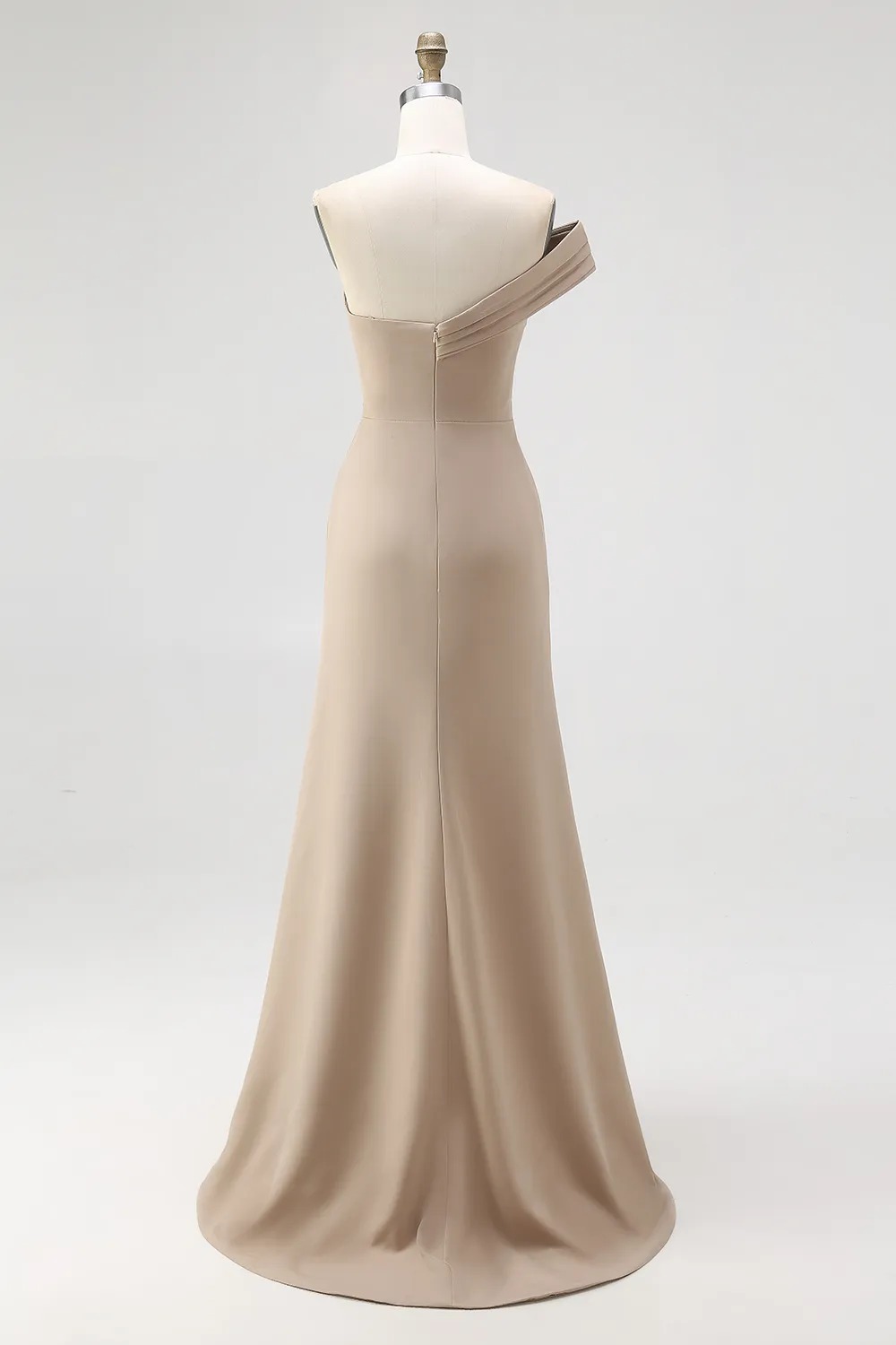 Formal Dress Light Khaki Sheath One Shoulder Maxi Dress