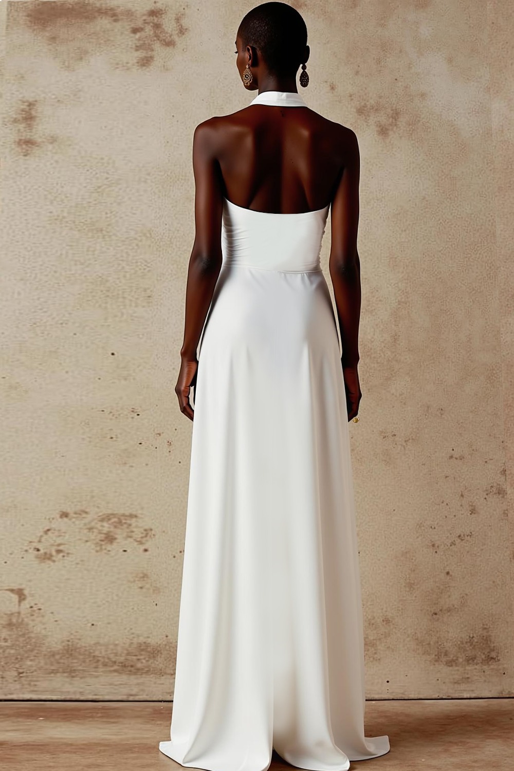 Formal Evening Dress White Halter Maxi Dress