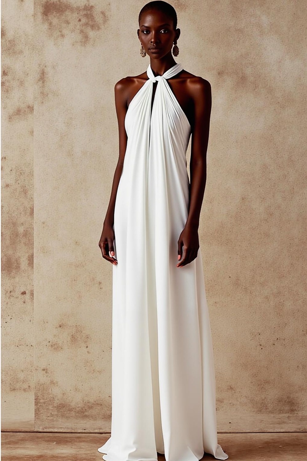 Formal Evening Dress White Halter Maxi Dress