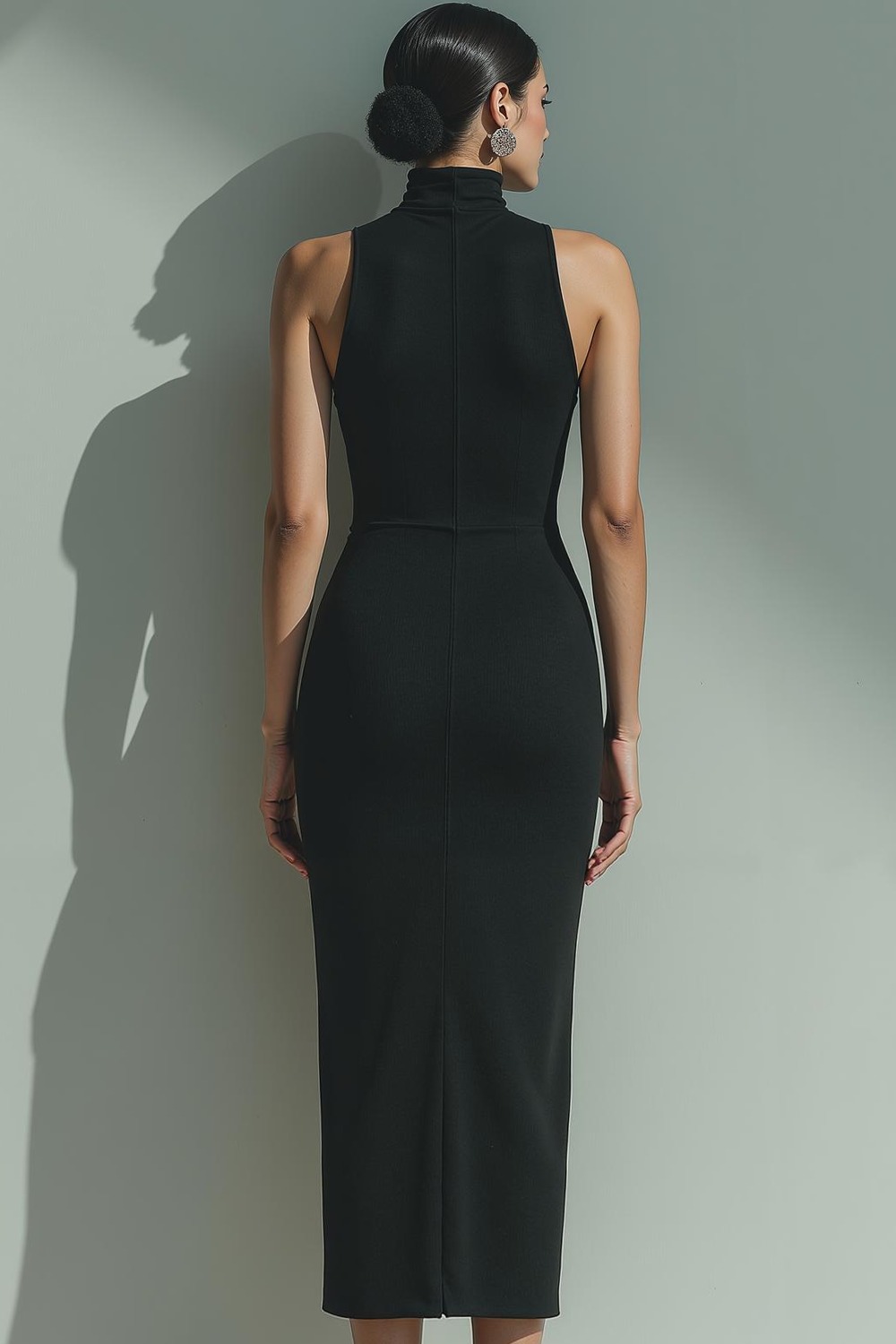 Formal Dress Black Halter Bodycon Sleeveless Midi Dress