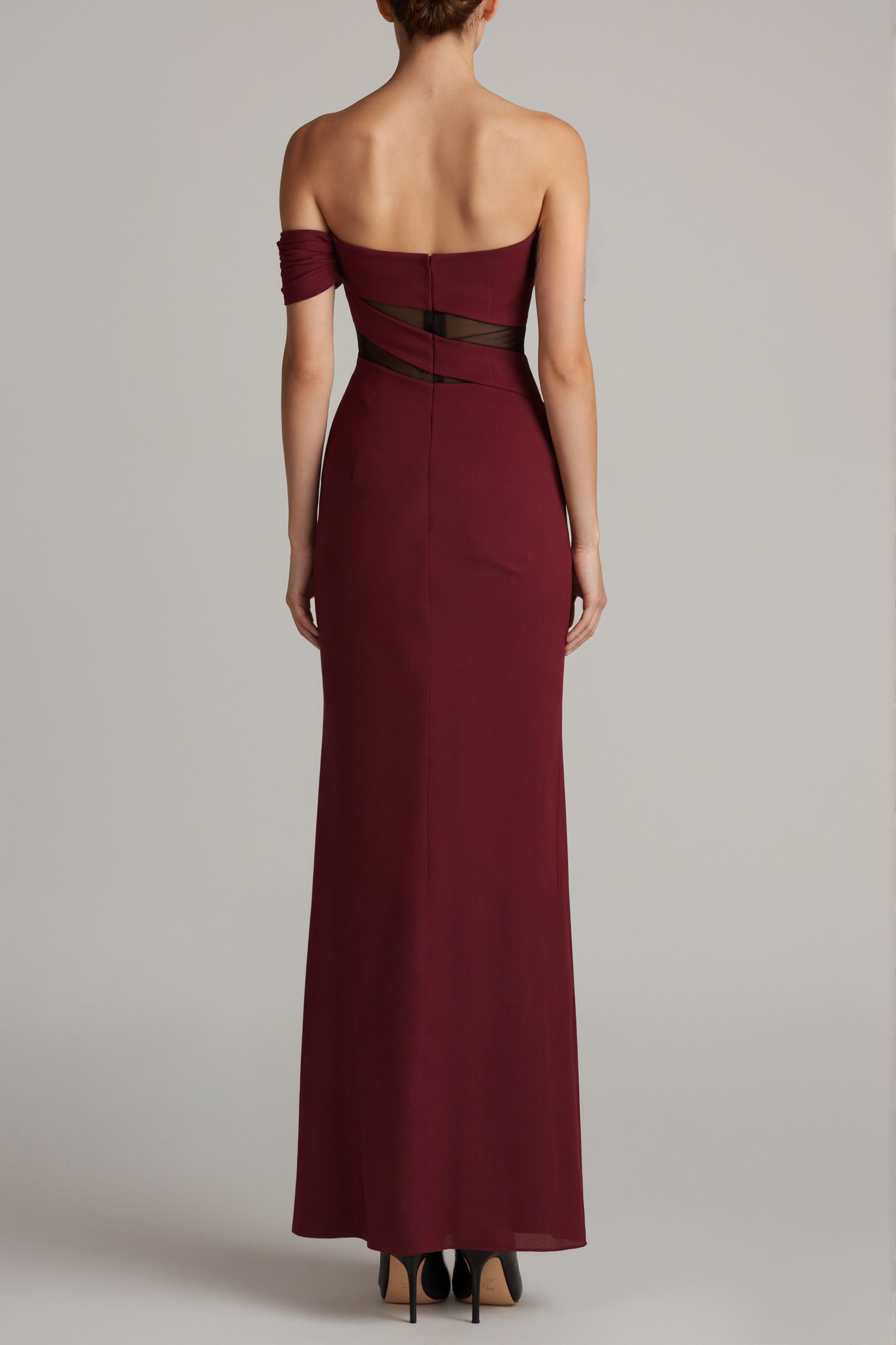 Formal Evening Dress Burgundy Off the Shoulder Ruched Maxi Dress