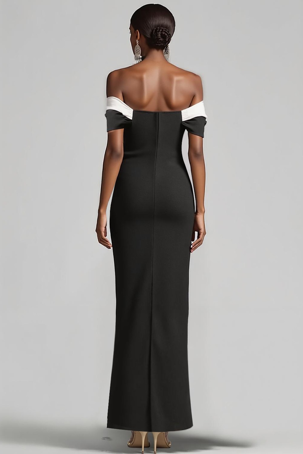 Evening Formal Dress Black Off the Shoulder Slit Maxi Dress