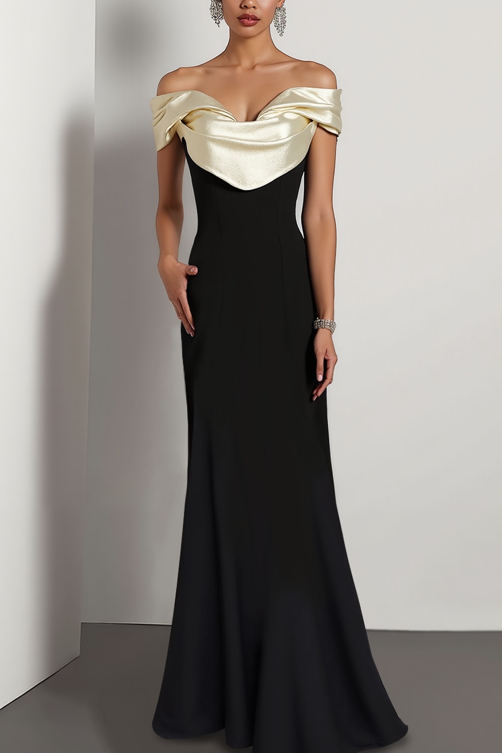 Black Formal Dress Mermaid Off the Shoulder Satin Maxi Dress