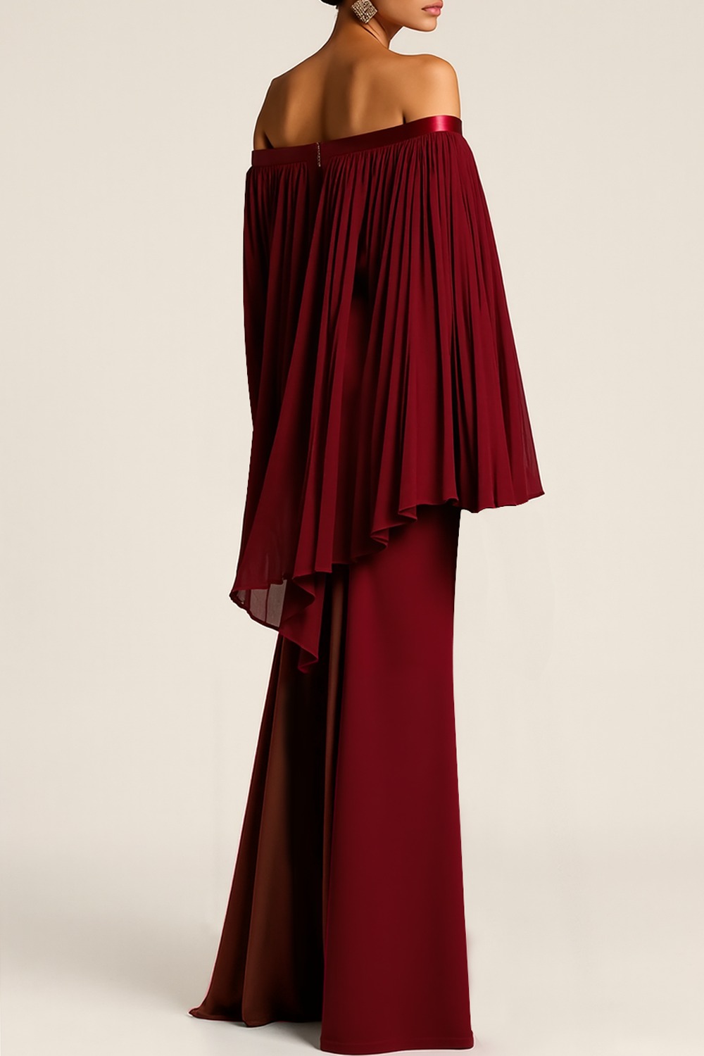 Formal Evening Dress Burgundy Sheath Off the Shoulder Chiffon Maxi Dress