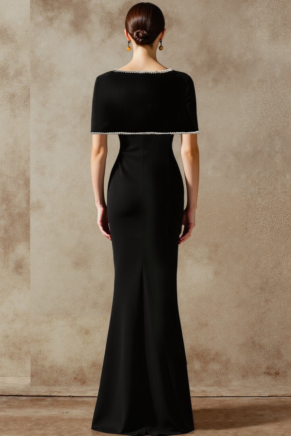 Black Formal Evening Dress Mermaid Cape Maxi Dress